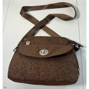 BAGGALLINI CALAIS Crossbody Sling Purse Bag Nylon adjustable Brown Print